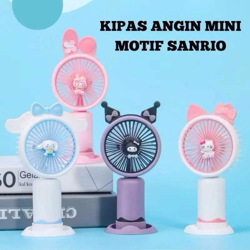 [TR] Kipas Mini Portable Bisa Di Cas Fan Sanrio Hello Kitty Cinnamoroll Kuromi Melody Ada Tatakan HP Warna Lucu Battery Tahan Lama Kipas Angin Genggam Sanrio Plastik Premium 2