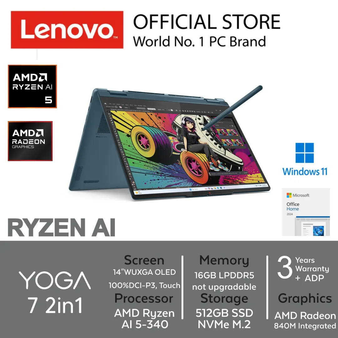 Lenovo Yoga 7 2in1 3DID AMD Ryzen AI 5-340 16GB 512GB 14" WUXGA OLED Touch Radeon W11 Office