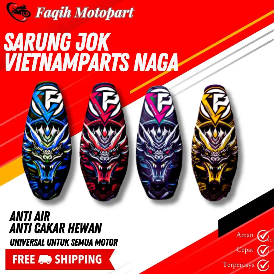 SARUNG JOK COVER SEAT TULISAN DAN VIETNAMPART MOTIF NAGA UNIVERSAL UNTUK SEMUA MOTOR