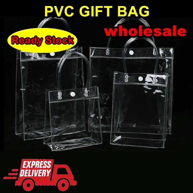 Clear PVC Tote Bag with Button / Transparent Shopping Bag / Pvc Goodies Bag / PVC Gift Bag / PVC Bag Borong / PVC Bag Murah/ Suppliers Bag