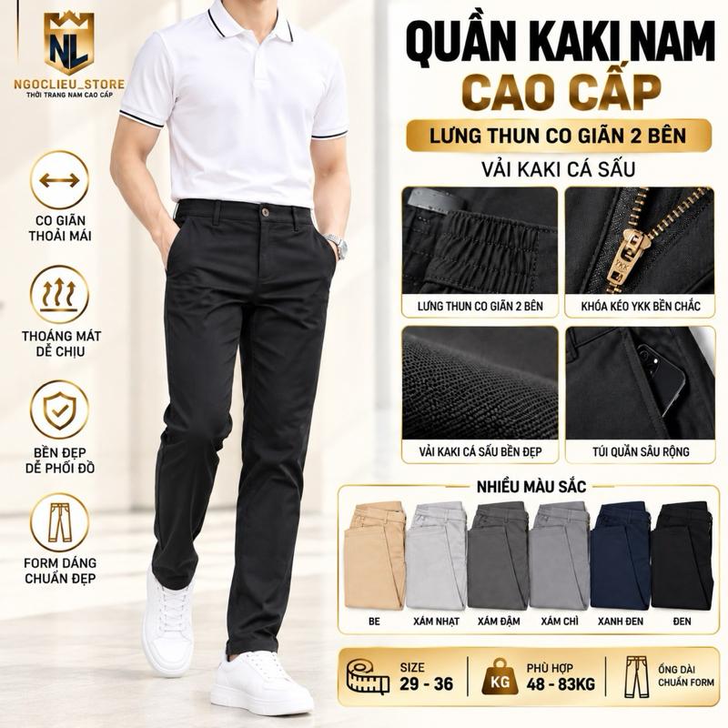 Quần Kaki Dài Nam Cao Cấp,Lưng Thun 2 Bên,Khóa Đồng YKK Bền Bỉ,Basic Thời Trang,Chất Liệu Thoáng Mát,Form Dáng Hiện Đại, Dễ Phối Đồ DK001 .