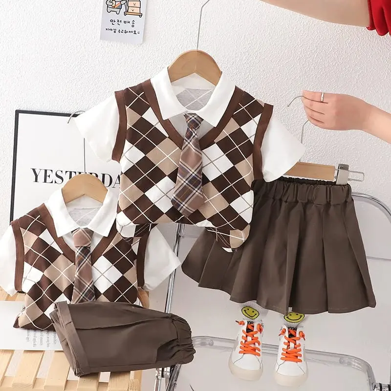 Setelan lucu School BOY & GIRL vest rajut premium usia 6 bulan - 5 tahun lucu ala korea