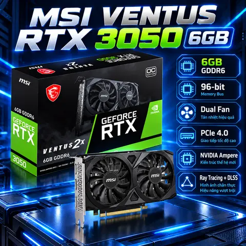 Card Màn Hình MSI Ventus 2X RTX 3050 6GB OC GDDR6 New Bảo Hành 36 Tháng