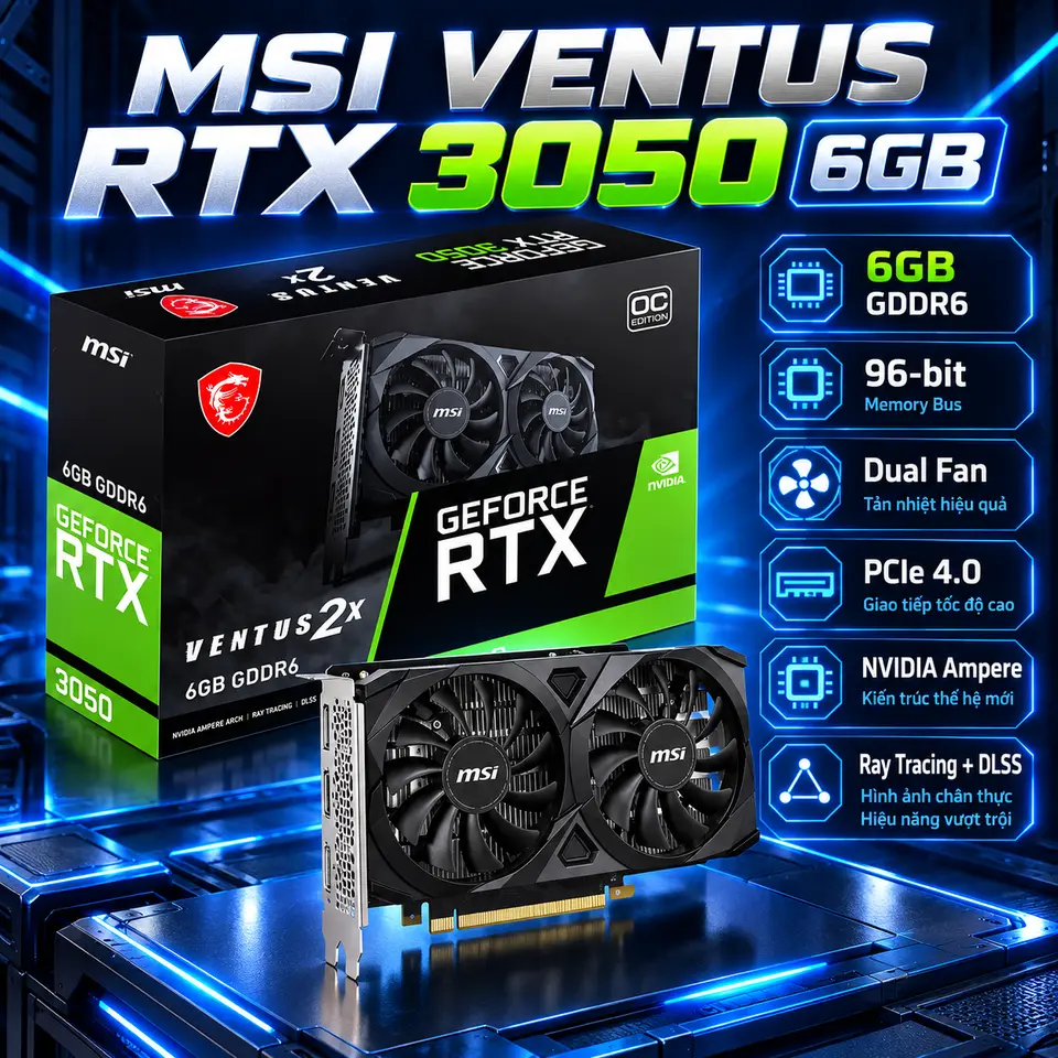 Card Màn Hình MSI Ventus 2X RTX 3050 6GB OC GDDR6 New Bảo Hành 36 Tháng