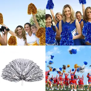POMPOM CHEERLEADER pompoms aksesoris supporter tangan pegang hand bulu rumbai sliwir suwir foil biru gold silver blue emas abu pendukung suporter pertandingan lomba penonton kompetisi classmeeting