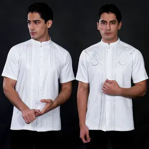 Casella Baju Koko Pria Lengan Pendek | Baju Koko Putih Bordir Ibrahim