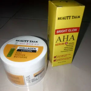 [Bundle hemat - 2 Pcs] BEAUTY TALK  AHA Collagen Lotion 100ML +  Bright Glow AHA Serum 30ML | Mencerahkan Kulit Kusam, Mencerahkan dan Menjaga Kelembaban Harian