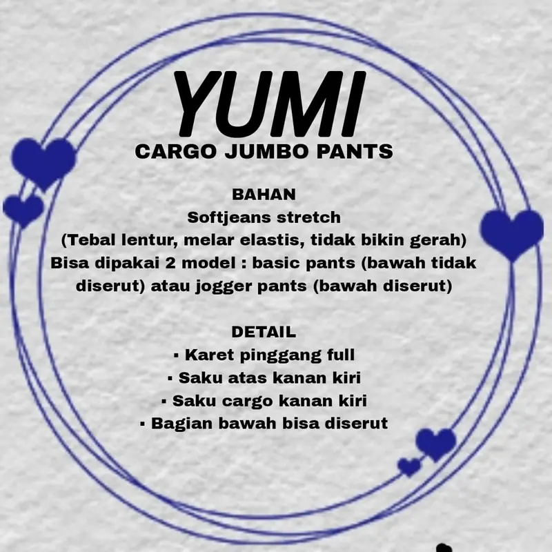 Celana Jumbo Yumi OOTD Hijab Style Jumbo LP 75 - 170 cm Pj 105 BB 70 - 150 kg an Celana Panjang Cargo Soft Jeans Stretch / Melar Tebal Pants Wanita Basic Kulot / Serut Jogger Kasual / Outdoor Denim 7