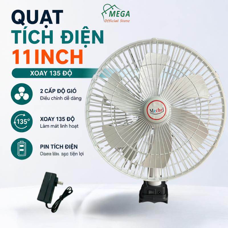 Quạt Tích Điện Mechel 11 Inch 28cm Lồng To, Chạy điện trực tiếp, Kèm Sạc nhanh…