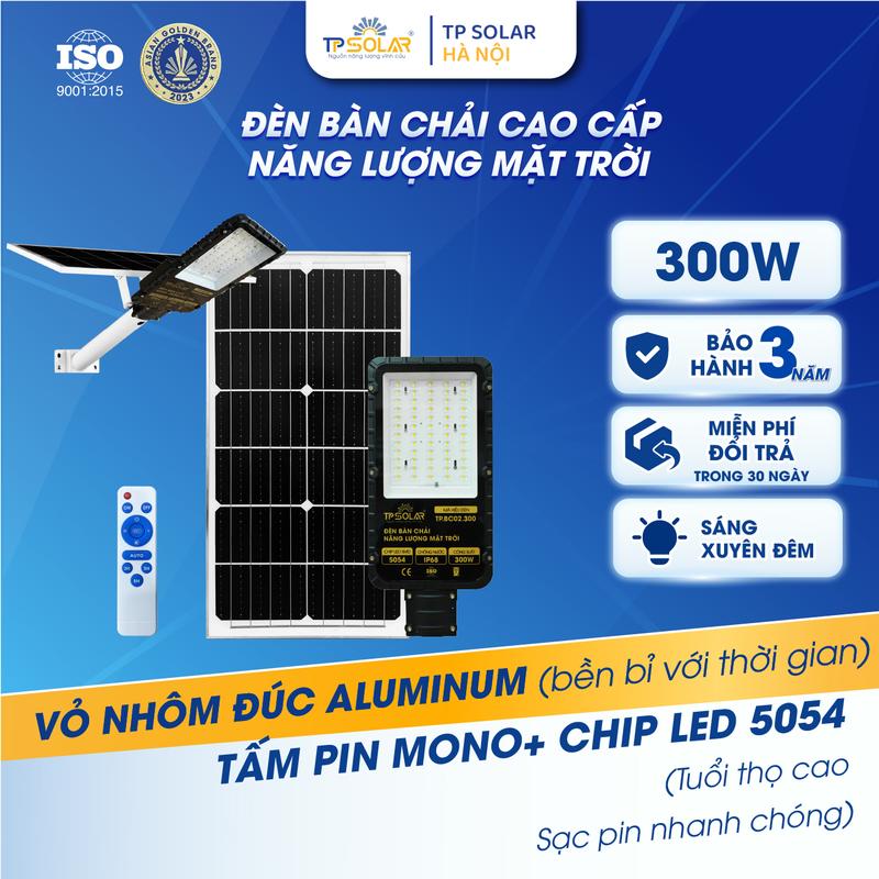  Đèn Bàn Chải Mắt Ngọc Năng Lượng Mặt Trời Công Suất 300W Chip Led 5054 Siêu Sáng Pin Mono Sạc Nhanh Vỏ Nhôm Nguyên Khối,Chính Hãng TP Solar TP.BC02.300 