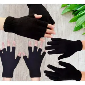 Sarung Tangan Rajut Hitam Polos Full Dan Setengah Jari Dewasa Pria Dan Wanita