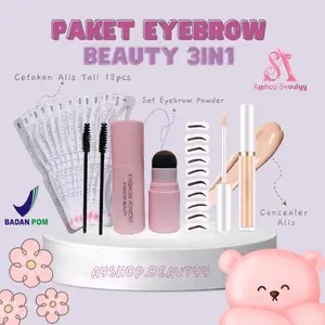 (BPOM 3in1) Aybrow Beauty Paket Alis 3in1 - Paket Eyebrow Powder 3in1 (Powder Alis, Cetakan Tali 12pcs, Concealer+ Sikat Alis dan Cetakan Single)