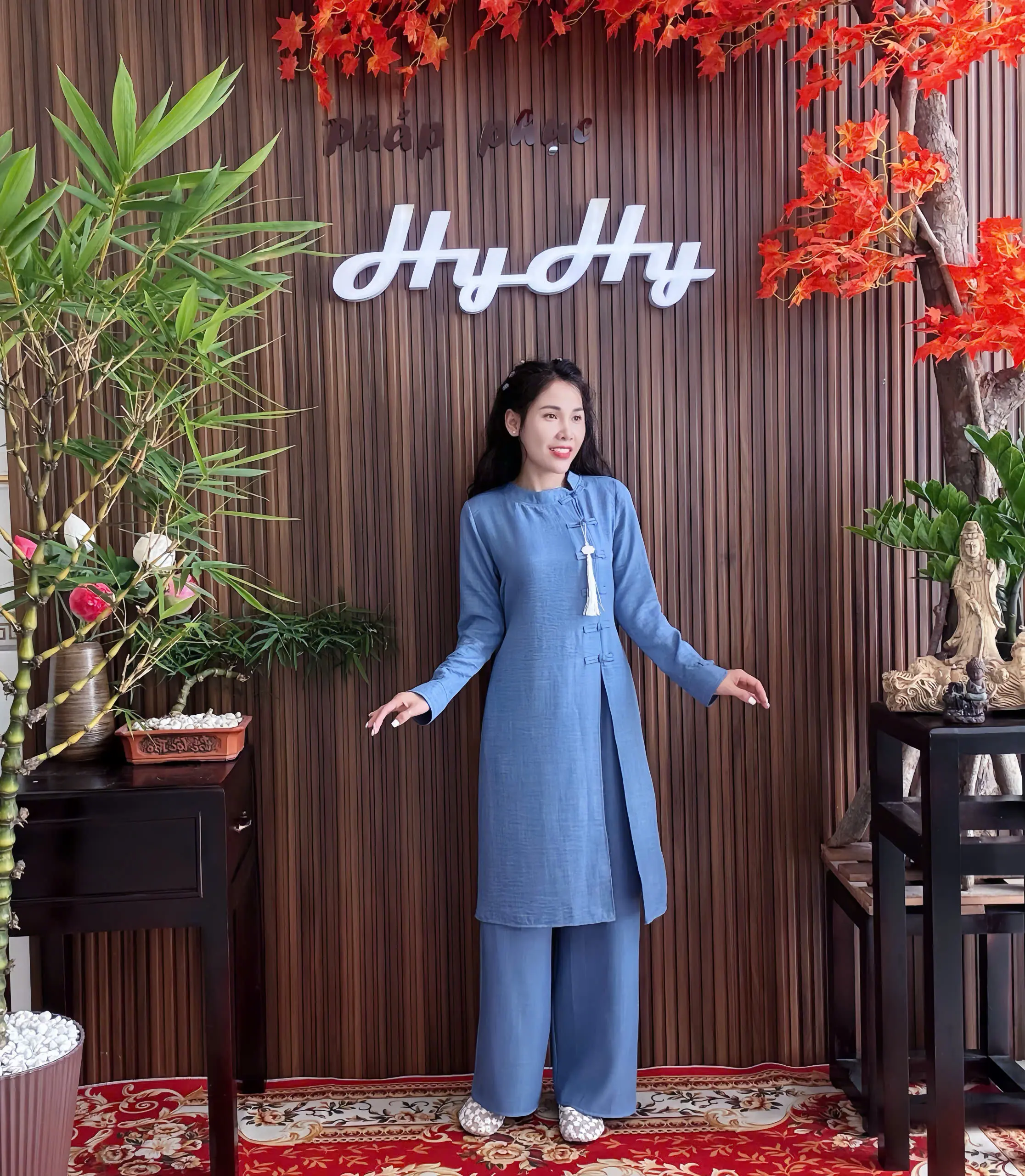HyHy House - THIÊN BÌNH Bộ Pháp Phục Lễ Chùa Nữ Bigsize Cổ Tròn Dáng Dài Thanh Lịch