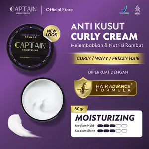 Captain Hairstyling Curly Cream Pomade 80gr / Pomade Pria / Medium Hold / Medium Shine / Moisturizing / Melembabkan Rambut / Membuat Rambut Ikal Kering Menjadi Berkilau  Perawatan Cowok
