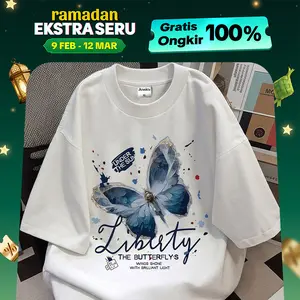 Jessica  - Tshirt Lengan Pendek Motif Liberty The Butterfly's (Kupu-kupu) Oversize Baju Kaos Wanita Kaos  Bahan  Cotton