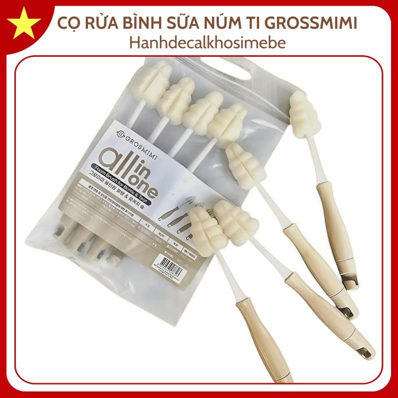  Cọ Rửa Bình Sữa Và Núm Ti Grosmimi 2in1 Cọ Mút Xốp Hàn Quốc Có Móc Treo Bền Sạch Và Tiện 