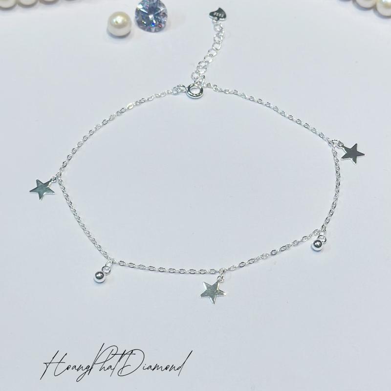 [ Hoàng Phát ] Phụ Kiện Lắc Chân Bạc Ý 925 Chữ Cong Mảnh Ngôi Sao 5 Cánh Tòn Ten Phối Bi Tròn Trơn (LC80) KHÔNG XI KIM