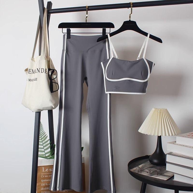 Bộ đồ tập dáng QUẤN LOE phối Sọc dài 95cm + bra 2 lớp vải thun lạnh tập thể thao gym yoga pilates Coolstore
