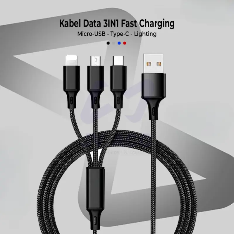 3IN1 KABEL DATA FAST CHARGING 1M/2M ALL TIPE 0