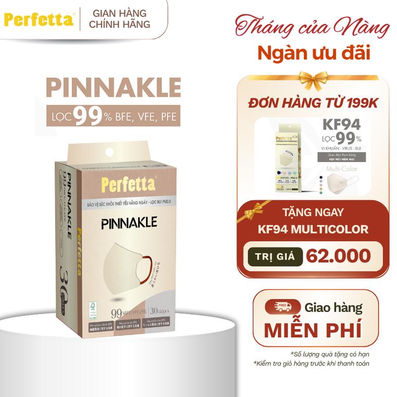 (TẶNG KF94 ĐH 199K) Khẩu Trang Cao Cấp Perfetta Pinnakle, 3 Lớp Kháng Khuẩn, Quai Đeo Thun Bông, Lớp Trong Mềm Mịn (30 cái/hộp)