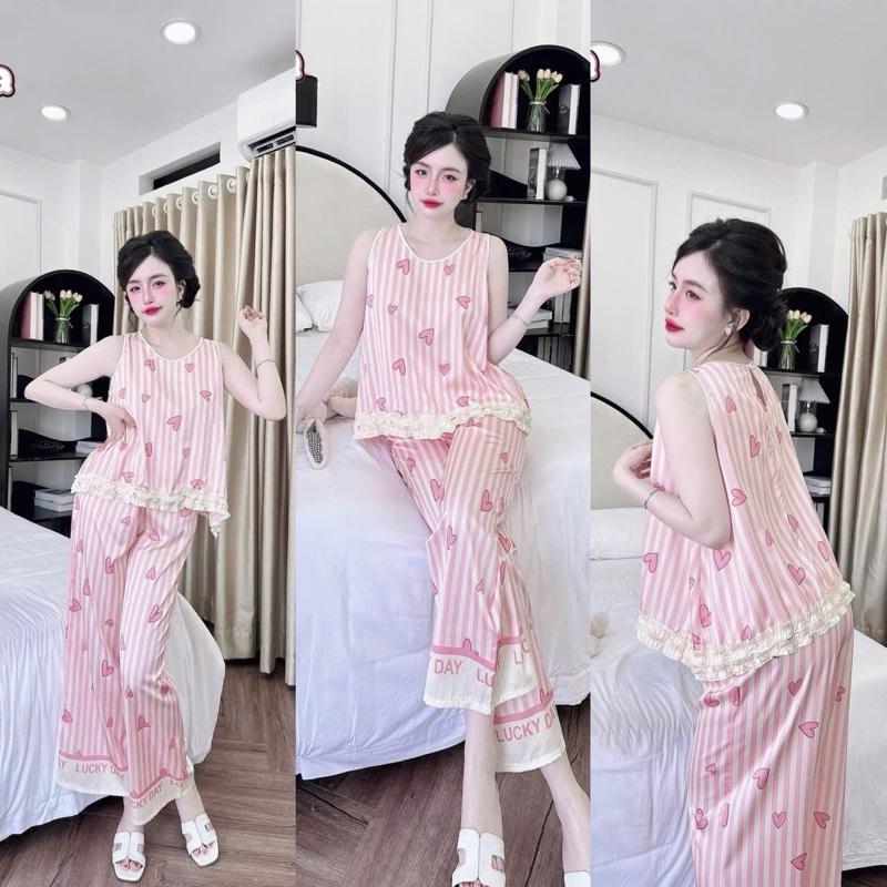  bộ sát nách lai bèo free size 40_58 kg quần dài có túi lụa mịn latin 