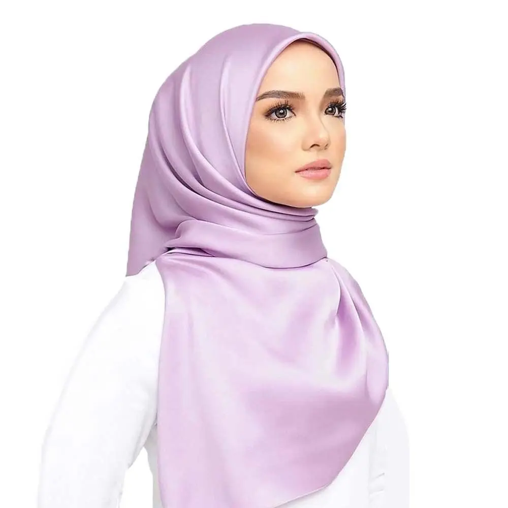 Fashion 90cm Satin Silk Scarf Soft Large Size Square Neck Scarves Lightweight Hijab Pure Color Shawl Outdoor