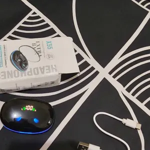X55 TWS Bluetooth Earphone Invisible Wireless Earbuds LED Display Suara Jernih Desain Unik Modern