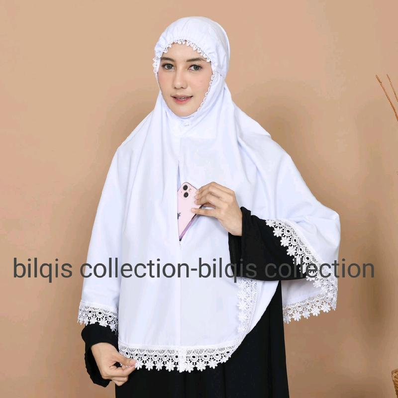 Bergo Haji Jilbab Bersaku Depan Bahan Katun Premium Renda Cantik Mewah 0