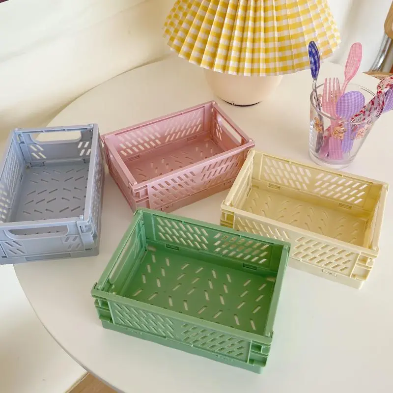 【MAPLESOL】Mini & Big KERANJANG Storage Pastel CRATES Color Keranjang Lipat Mini Aesthetic Lucu / Rak Keranjang Lipat Kotak Lipat Penyimpanan Plastik Basket Serbaguna / storage desk