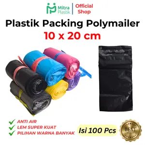 Plastik Polymailer 10x20 cm isi 100 pcs Packing Online Shop Hitam Semi Glossy Kantong Lem Seal Amplop 10 x 20