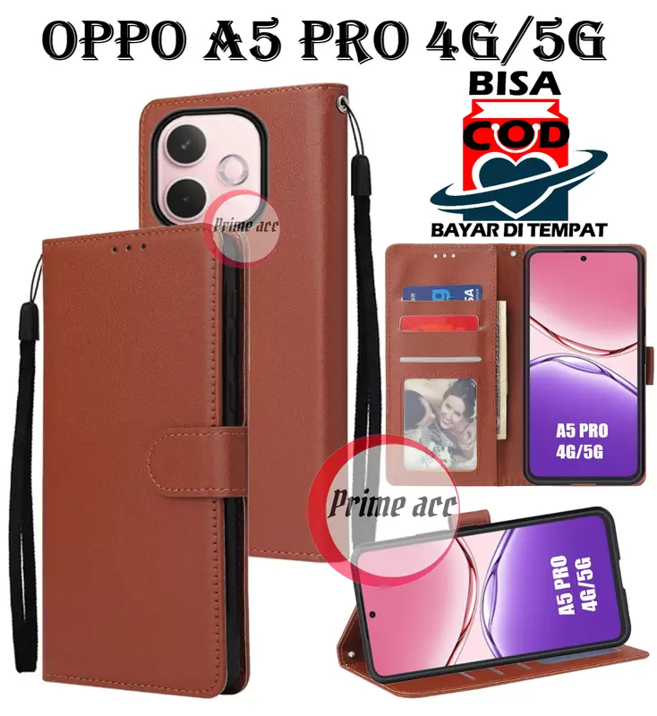 Flip Cover Kulit Premium untuk OPPO A5 PRO 4G/5G case Dompet dan Pengunci Magnet 0