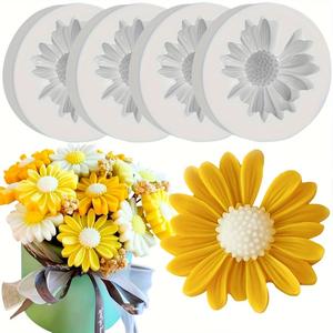 Juego de 4 moldes de silicona con flores de margarita, moldes florales 3D para manualidades con velas, jabón, resina y concreto, herramientas versátiles para arcilla polimérica