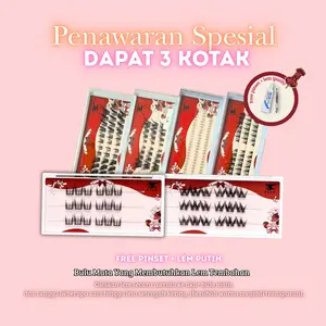 [TIDAK ADA LEM DI AKAR] [DAPAT 3 KOTAK] MLAN Beauty Bulu Mata Palsu Natural Tebal Lentik Bulumata Dapat 3 Kotak Free Pinset Putih + Lem Putih Eyelash Extension