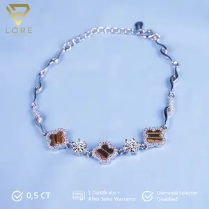 Lore Jewellery - Gelang Moissanite Lapis Emas Putih 18K - Clov Silver Silver Moissanite Bracelet 0.5 CT x 2