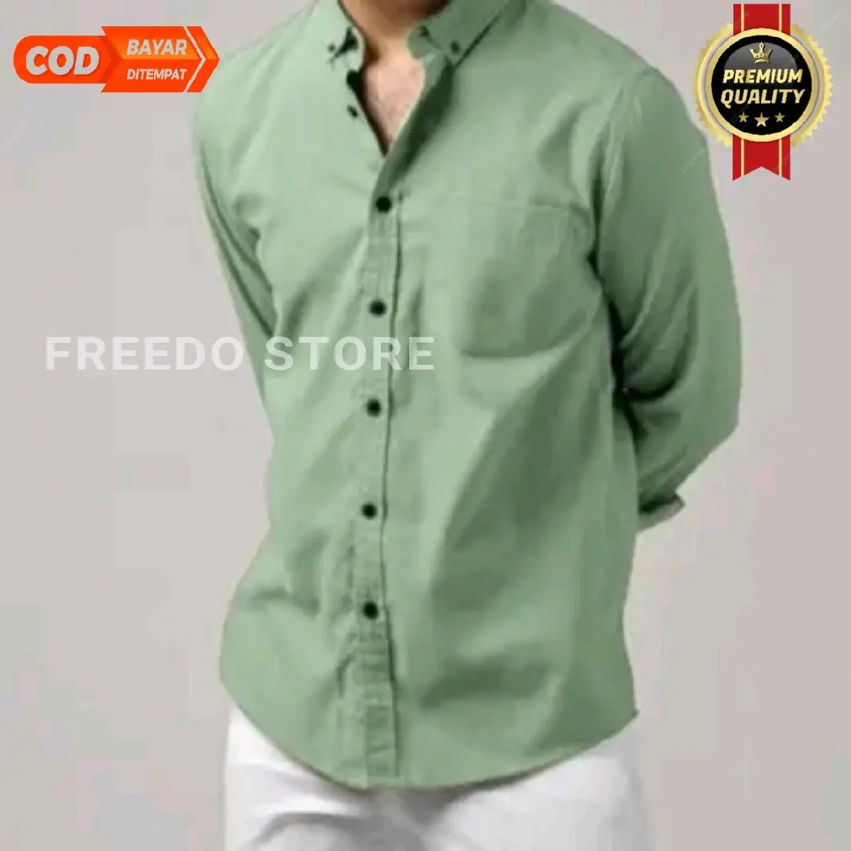 Kemeja pria sage slimfit casual kemeja hijau sage polos lengan panjang