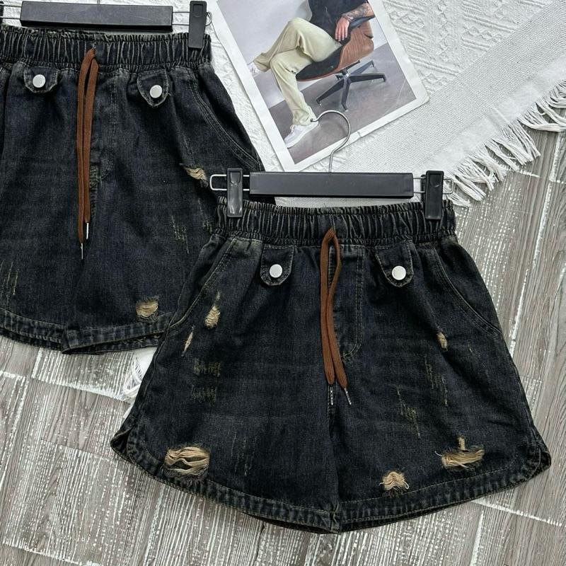 6002 BIGGSIZE Quần short jeans nữ cạp chun tạo kiểu đỉa quần