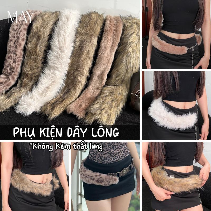 Dây Lông Phụ Kiện Phối Cùng Thắt Lưng Không kèm thắt lưng Da Beo Hồng Lông Dài Xù Phong Cách Y2K Dài 60cm