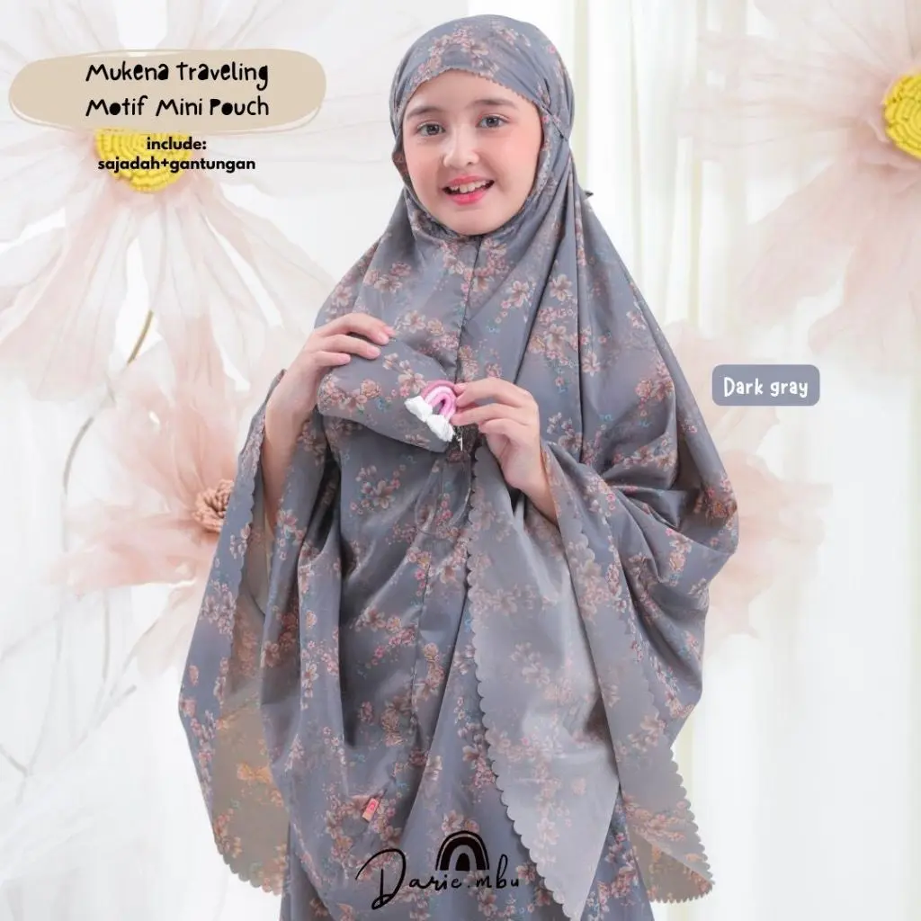 PROMO - MUKENA ANAK TRAVEL MINI POUCH PARASUT KOREA MOTIF 2IN1 SLETING DAGU
