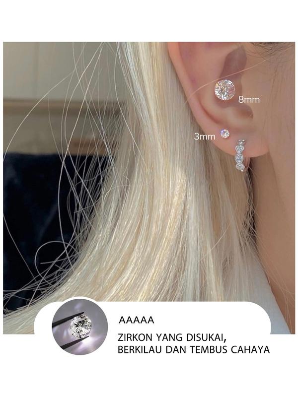EAR PARTNER-999 SILVER Anting-anting perak murni untuk wanita dengan penjagaan lubang telinga, anting-anting dengan berlian, anting-anting tusuk yang elegan dengan perasaan tingkat tinggi, aksesori telinga untuk tidur tanpa dilepas. 3