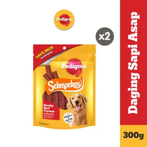 Pedigree Schmackos Makanan Anjing Rasa Daging Asap 300gr - Isi 2 snack  anjing