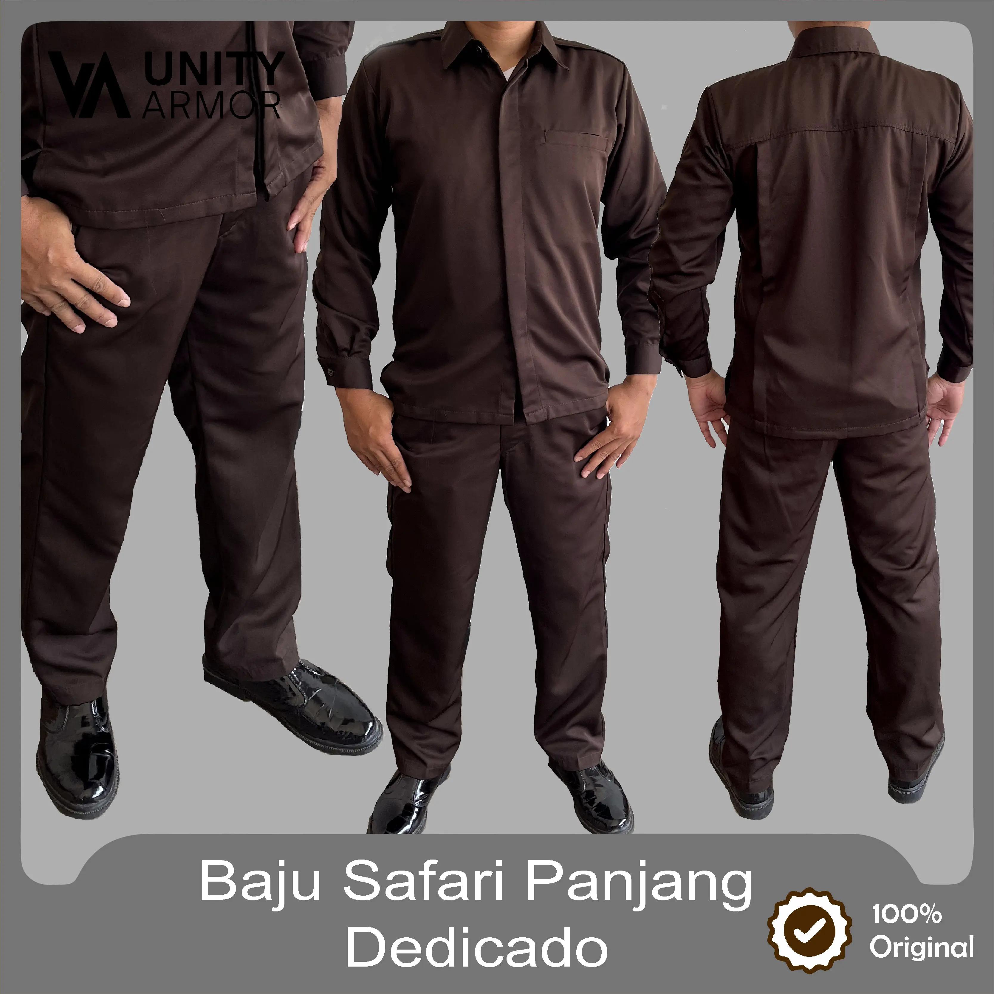 Seragam Safari satpam Lengan Panjang Coklat. Baju Safari Satpam Lengan Pendek Coklat. Celana Safari Satpam Coklat. Baju Safari Security. Celana Safari Security Bahan Katun