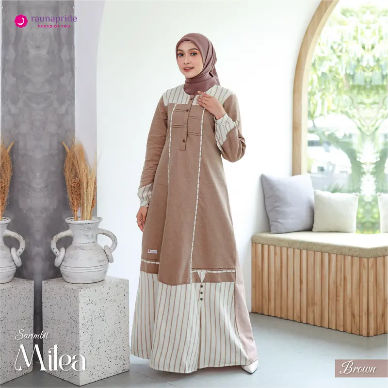 Rauna Pride Baju Keluarga Muslim Sarimbit Milea Brown Rauna Collection Set Gamis Koko Muslim Baju Couple Keluarga Muslim Setelan Keluarga Lebaran 2