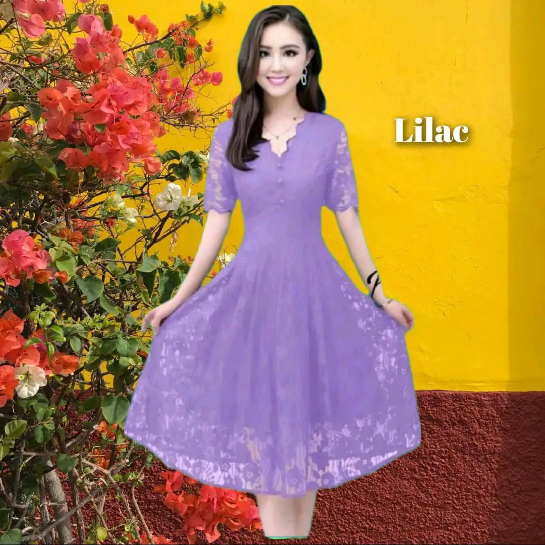Baju Gaun Pesta Wanita Midi Dress Korea Natal Kondangan Lilac
