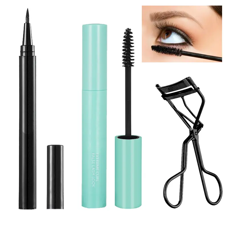 Paket Makeup 3in1 Maskara Hitam, Eyeliner, dan Pelentik Bulu Mata Waterproof - Eyelash, Mascara 0