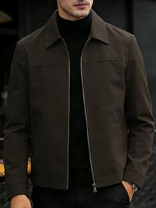 Chaqueta casual para hombre, de poliéster, fácil de mantener, con cierre de cremallera, solapa ligera, lavable, para salidas diarias, deportes, ocio y formal.