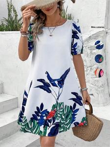 Vestido tipo túnica con estampado floral y cuello redondo para mujer, vestido informal ceñido para verano, ropa de mujer para el día a día