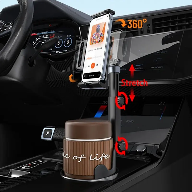 Car Cup Tablet Holder Expander with Cell Phone Mount 360 Rotation Cup Holder Expander Smartphone Mount Auto Interior Accessories