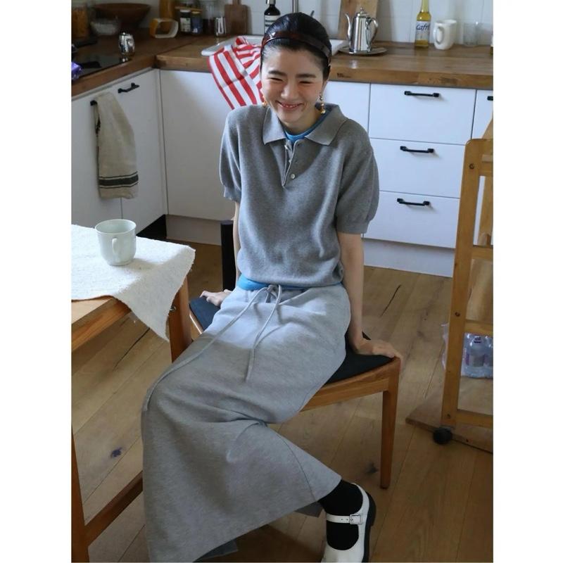 Chân váy cotton dáng dài có dây rút mềm mát hàng QCCC nữ women 1