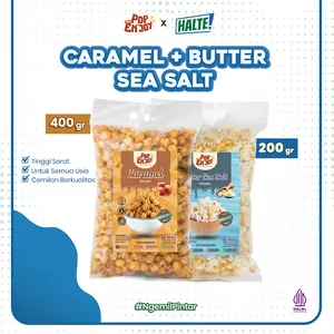 BUY 1 GET 1 POPCORN [LEBIH HEMAT] - Halte Snack x PopENjoy / Snack Ringan 2 Rasa Camilan Crispy Popkorn Jagung Sehat Premium / Rasa Caramel PopMania Butter Sea Salt Balado