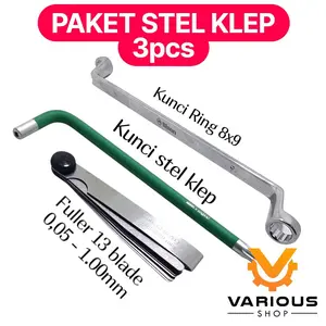 Paket STEL KLEP Set 3 Pcs Stel Klep Buka Caliper Rem T40 Honda Feeler Gauge Kunci Ring 8 x 9 mm